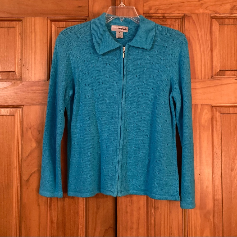 NWOT Designers Originals Studio Vintage 80s 90s Sweater Full Zip Blue M Medium